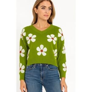 Sweater Land sweater cropped daisy flowers cropped long sleeve SZ SM